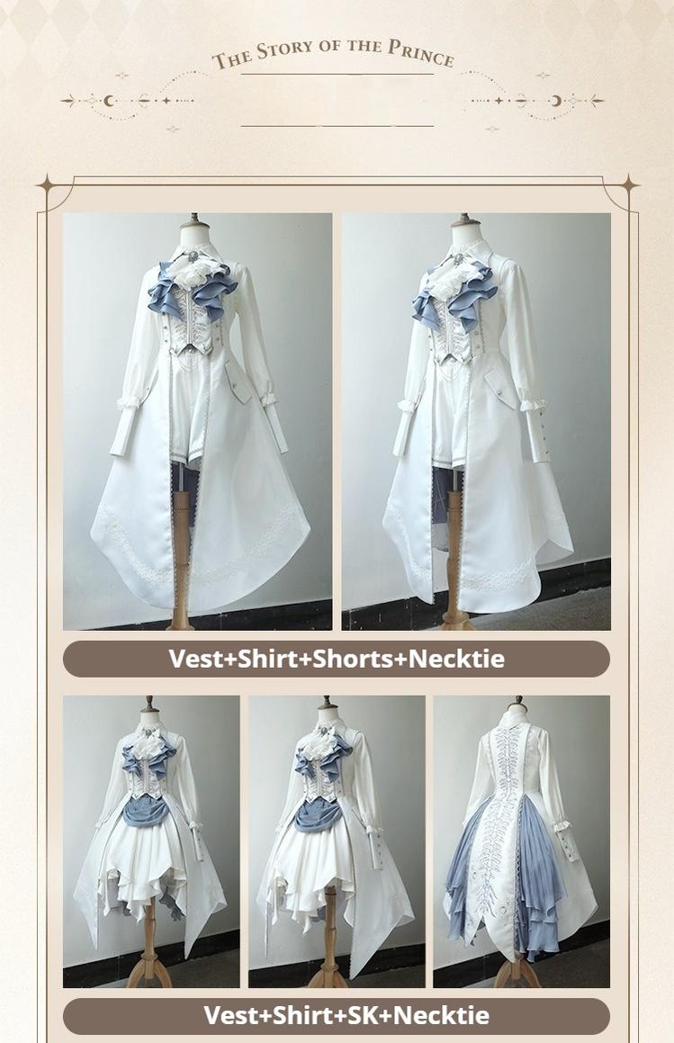 Forest Fluorescent Carps~Crumbling Skeleton~Ouji Lolita Vest Fishbone Embroidery Prince Pants Suits 37058:548206