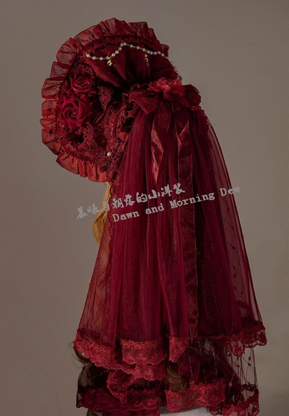 Dawn and Morning - Classic Lolita Accessories Elegant Lolita Headdress Veil only Red