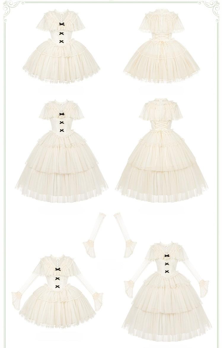 White Mist Promise - Classic Lolita Corset OP Set, Edwardian Collar & Tiered Hem 45173:838367