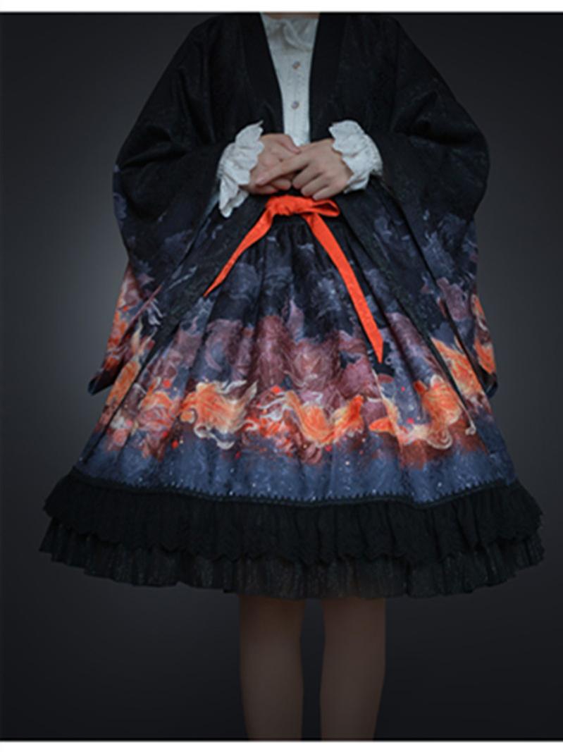 (BFM)EdenLost~Wa Lolita Skirt Goldfishes Black Lolita SK   