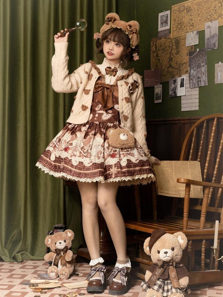 To Alice~Dear Dolls~Sweet Lolita Salopette Bear Print Dress