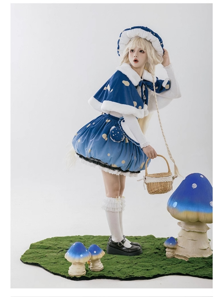 (BFM)With Puji~Blue Umbrella~Lolita Dress Suspenders Mushroom Set   