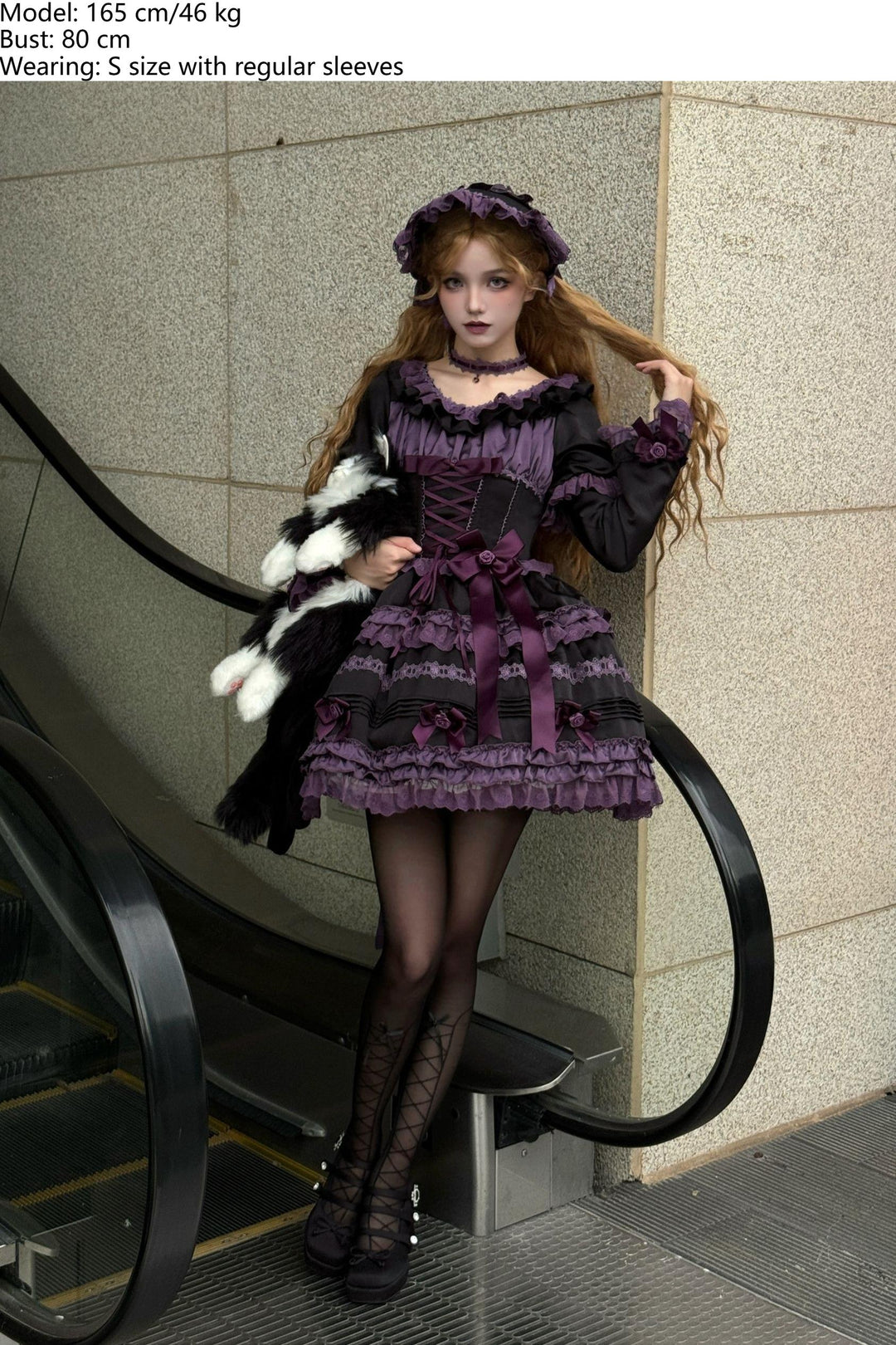 Uncle Wall Original~Stacked Black Currant~Gothic Lolita OP Dark Adjustable Lolita Dress   