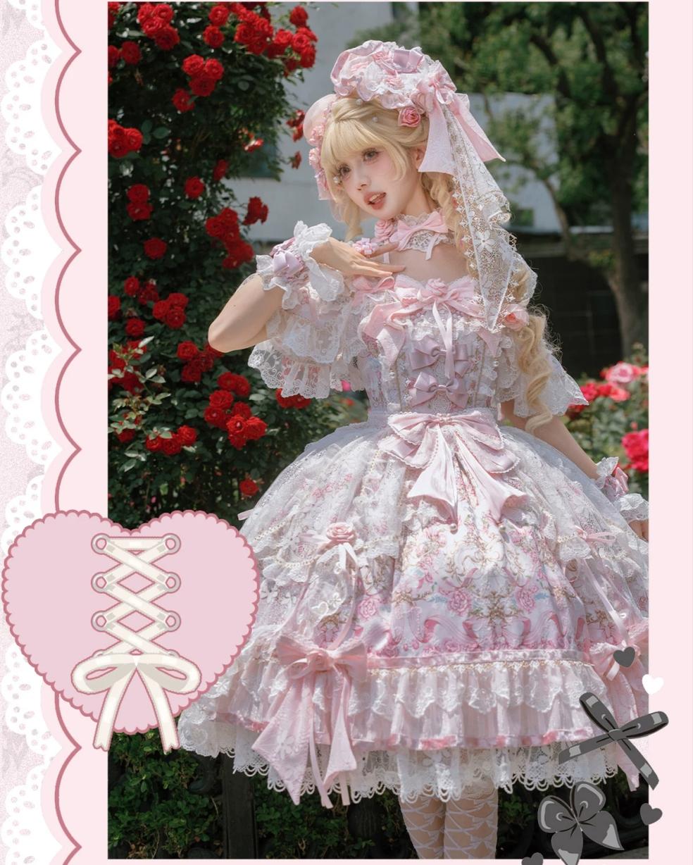Palace Rose - Gorgeous Classic Lolita Rose Printed JSK Dress with Lace 45729:859589
