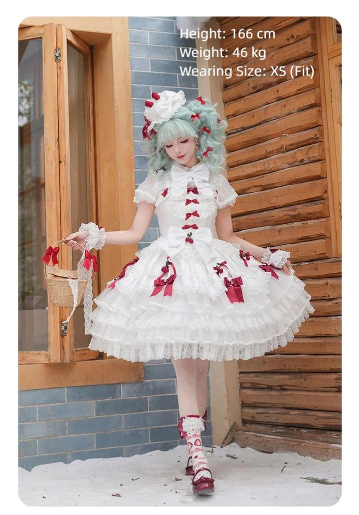 Summer Fairy~Strawberry Angel~Sweet Lolita JSK Suit Tiered Ruffle Dress Set