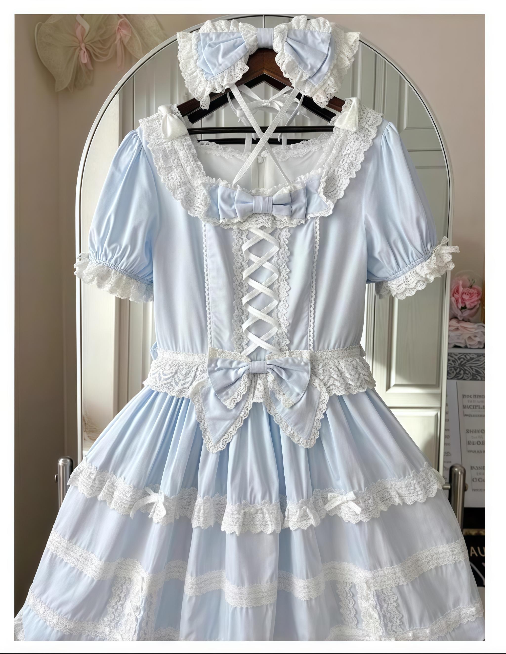AerialCat~Cream Petals~Old School Lolita OP Tiered Ruffles Cotton Dress 42762:752783