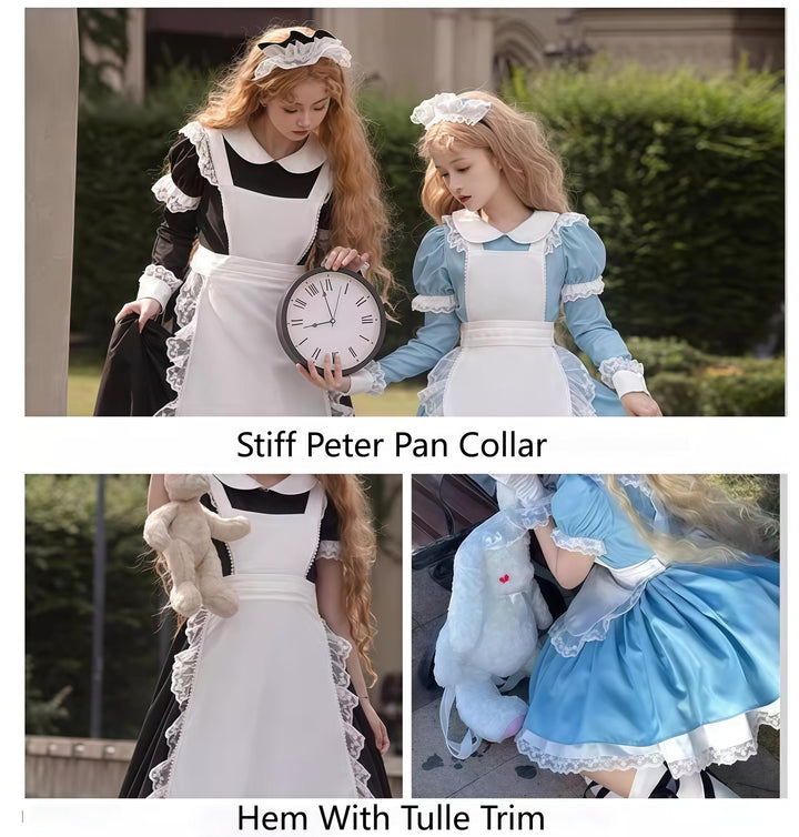 Daydream Whisper~Dream Doll~Plus Size Maid Lolita OP Suit Black and Blue Dress