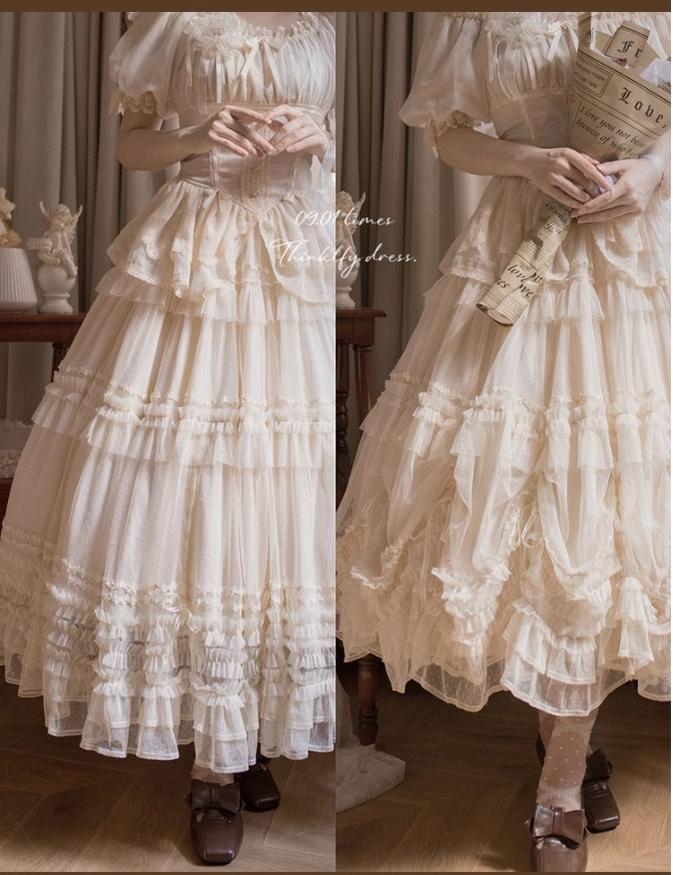 ThinkFly~Pleated Heart~Elegant Lolita Petticoat with Dotted Gauze Hem