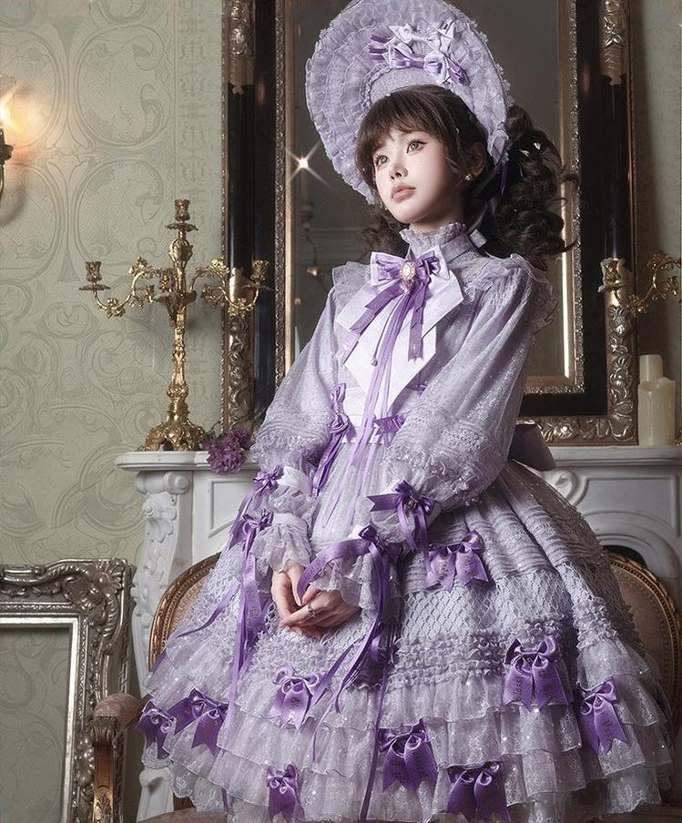 Forvever Purple - Purple Classic Lolita OP, Boning Corset (L M S) 44357:806194