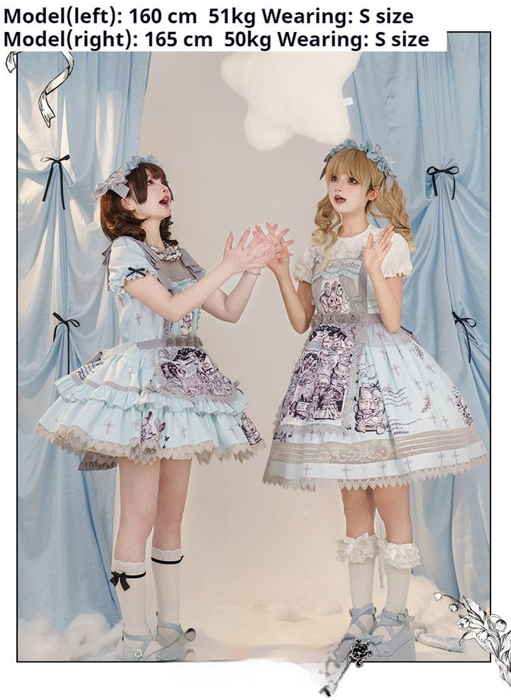 Honey Machine~Doll Theater~Sweet Lolita OP/JSK Bunny Print Daily Lolita Dress   