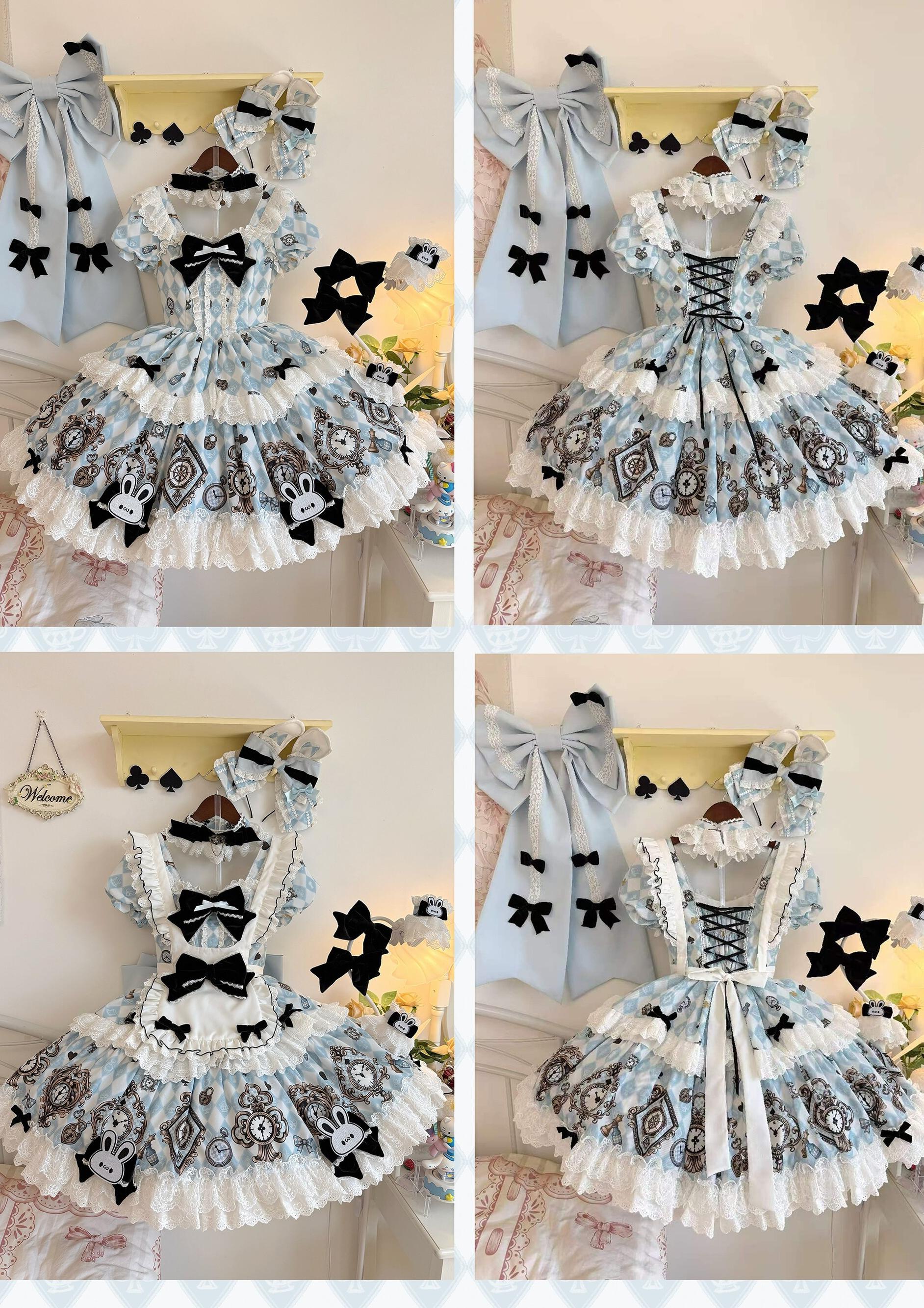 Unnamed Journey - Sweet Lolita Argyle Printed OP Dress with Bunny Details 45510:850451