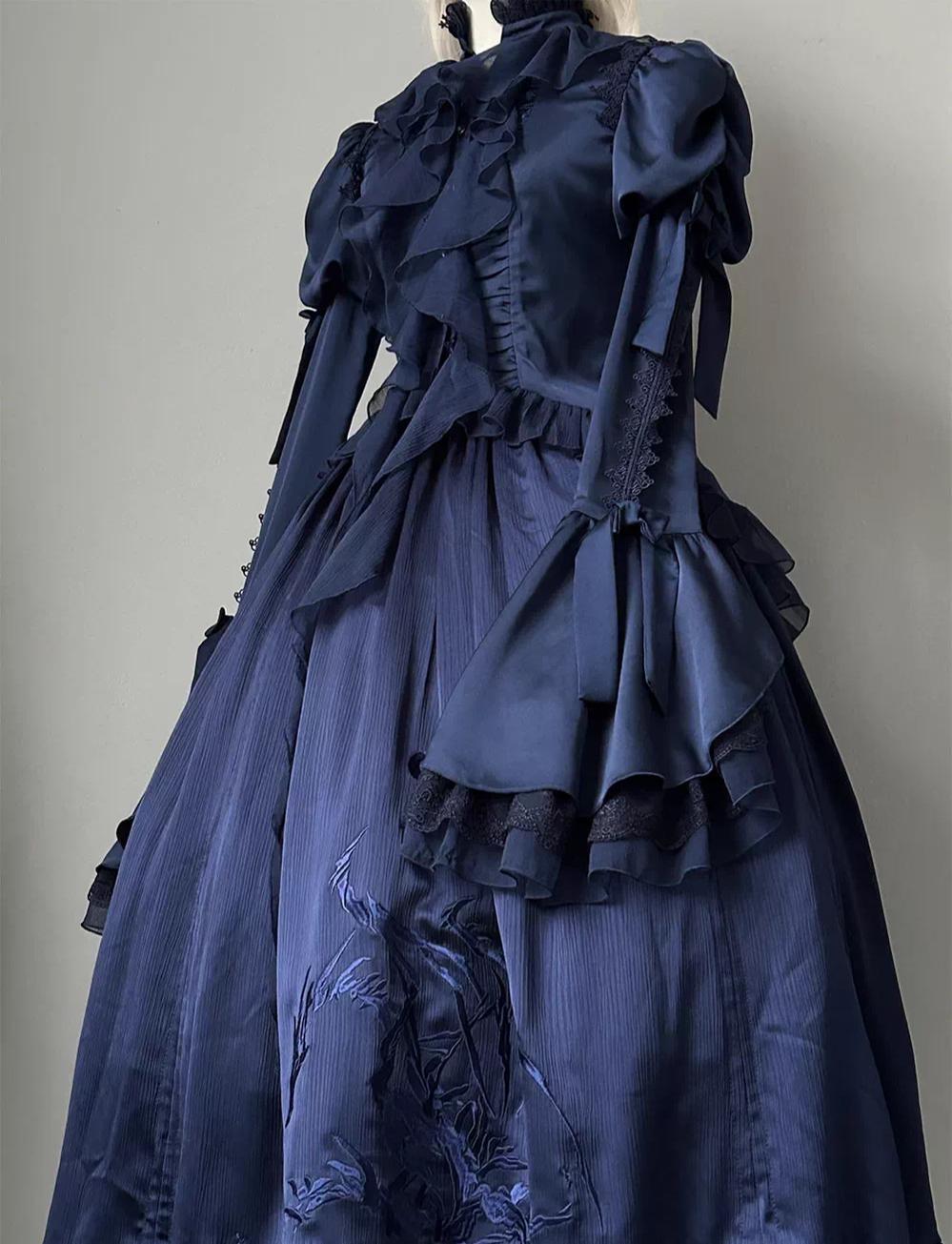 Dragon Bone - Gothic Lolita Blouse, Irregular Swallowtail Flounce Hem