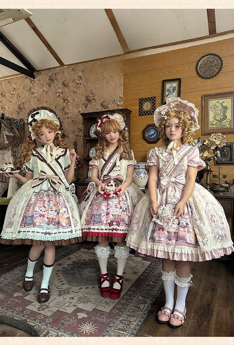 Spireme Cat~Puppy Cafe~Sweet Lolita OP Dress with Lace Skirt Overlay and Accessory 42408:739394