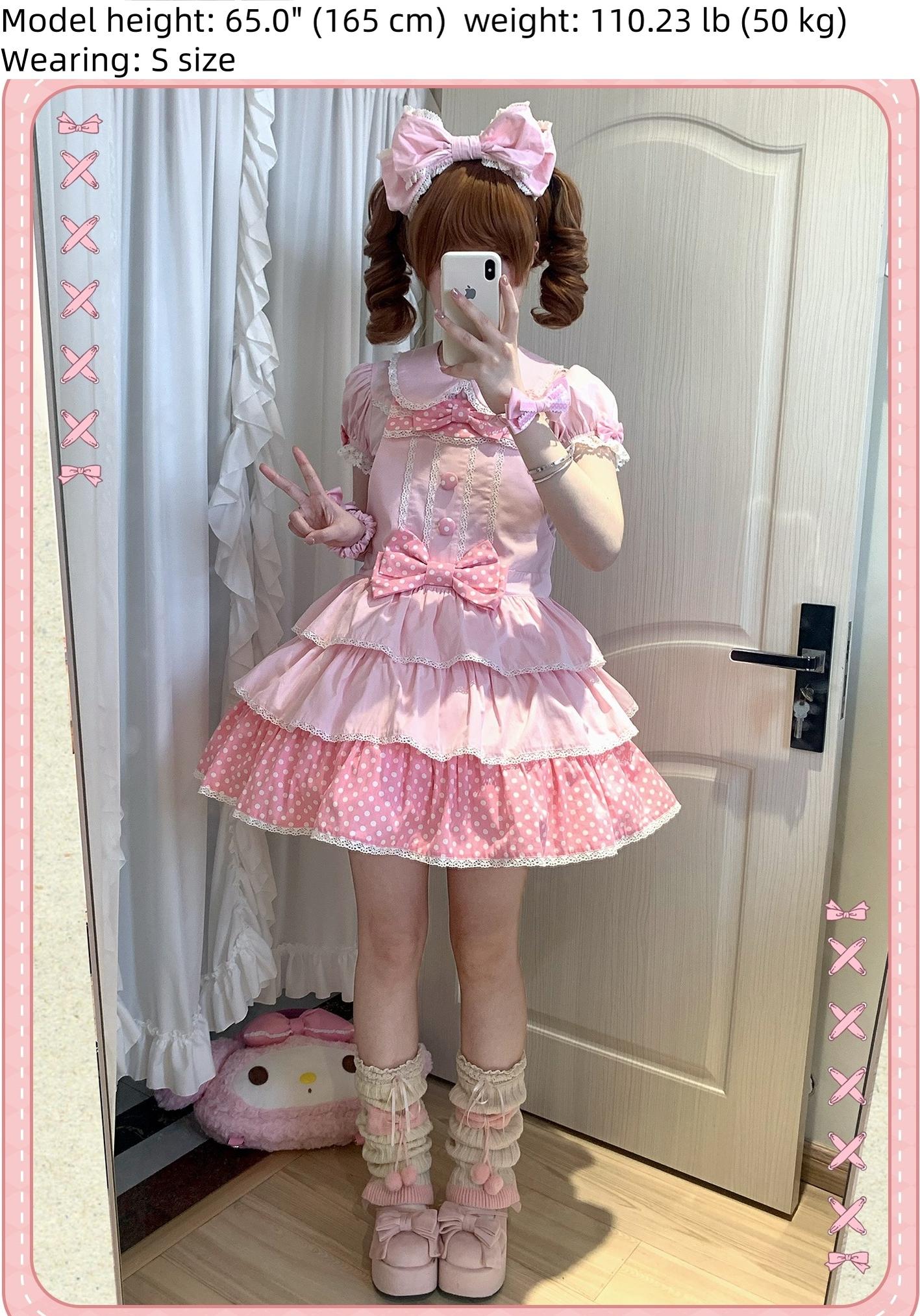 Sweet Dream Sheep - Polka Dot Tri-Hem - Cotton Sweet Lolita Salopette, Peter-pan Shirt