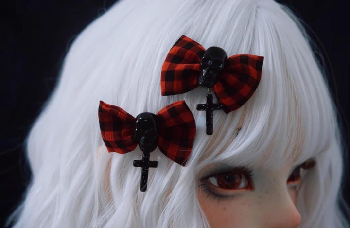 Strange Sugar~Gothic Lolita Side Clips Skull Cross Hair Accessory   