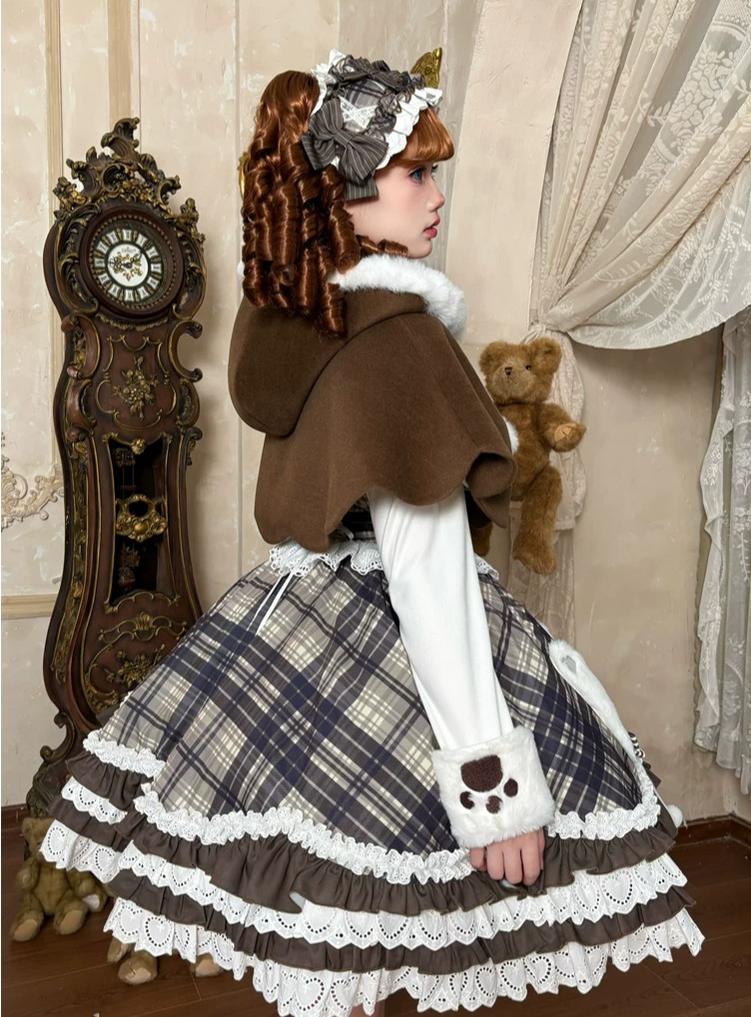 Winter Sweet Lolita Cape & JSK Dress Set, Teddy Bear Patch (L M S XL) 45974:870037