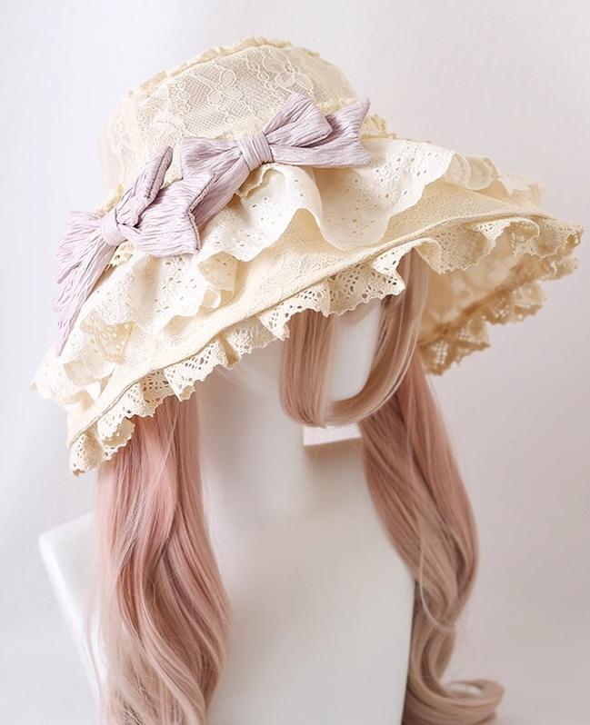 Xiaogui - Lace Lolit Sun Hat, Detachable Bows 42873:798169