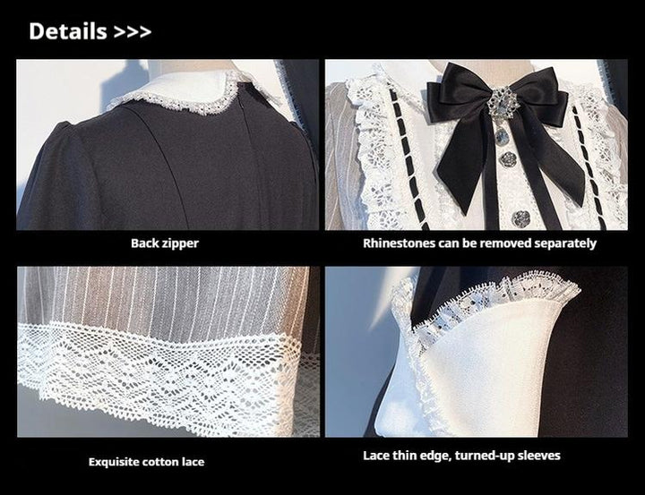 Hezi's Cat Haven~Black Cat Butler~Maid Lolita OP Dress Elegant Black and White Dress 40552:665156