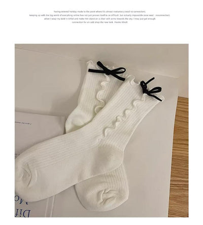 WAGUIR~Kawaii Lolita Socks Flocking Ruffle Bow Socks   