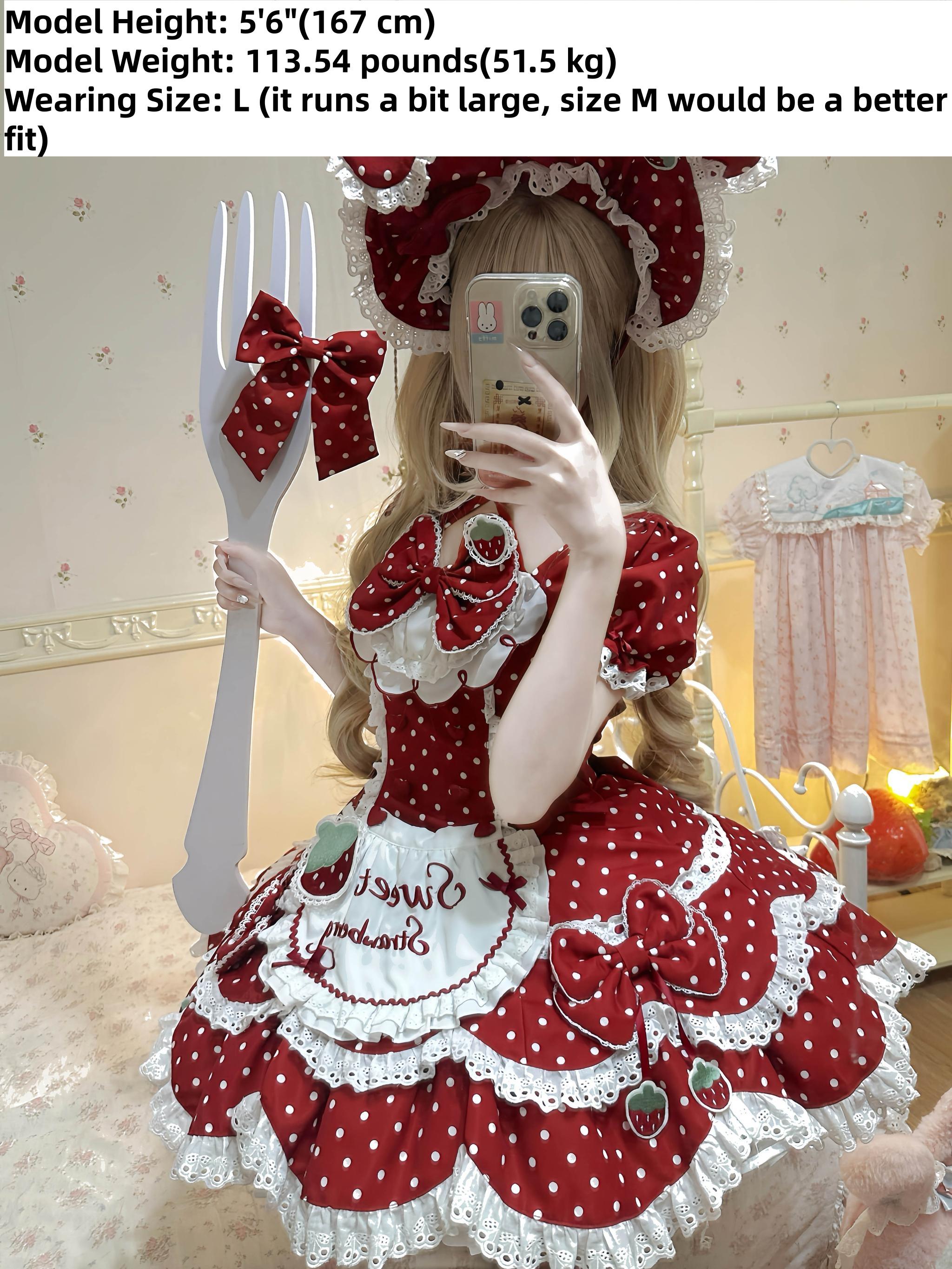 Salty Cream - Strawberry Polka Dot - Sweet Lolita JSK Dress Suit, Detachable Apron 43897:789459