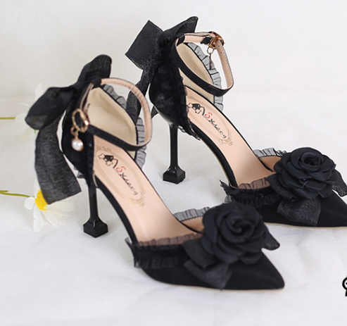 Xiaogui~Elegant Lolita High-Heeled Camellia Bows Shoes   