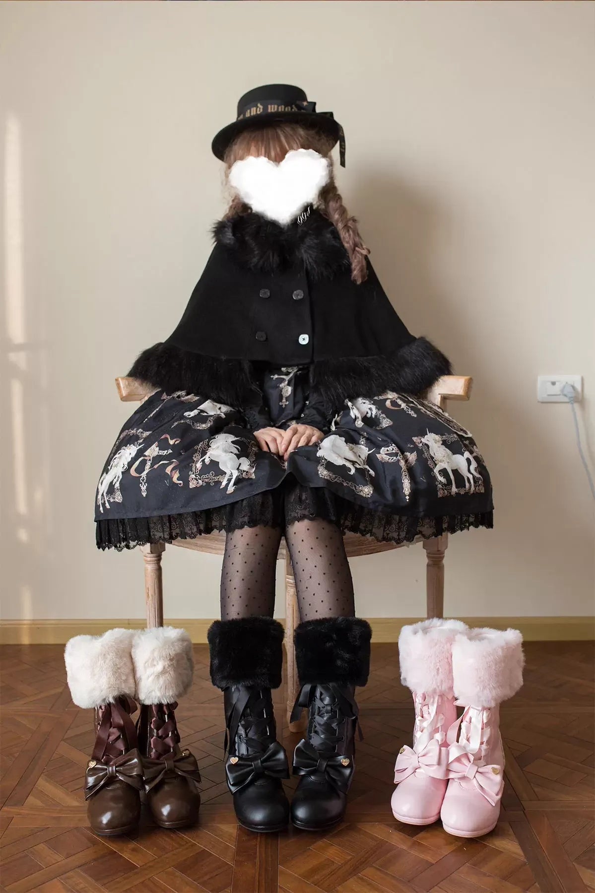 Sheep Puff - Snowy Mochi - Kawaii Lolita Winter Boots, Detachable Fur Trim 43995:791522