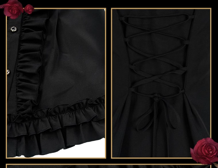 Cat Highness - Gothic Lolita Shirt Black Flounce Hem Short Sleeve Shirt
