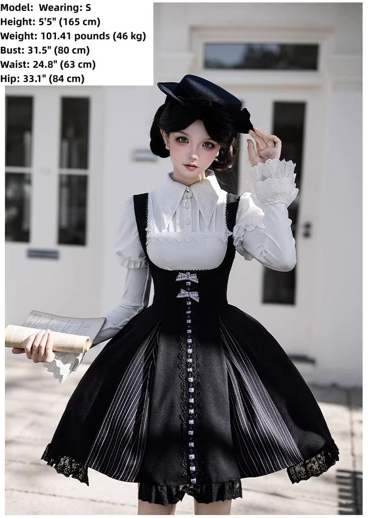 Monochrome Sonata - Classic Lolita Bust-supporting JSK Set, Piano Inspired