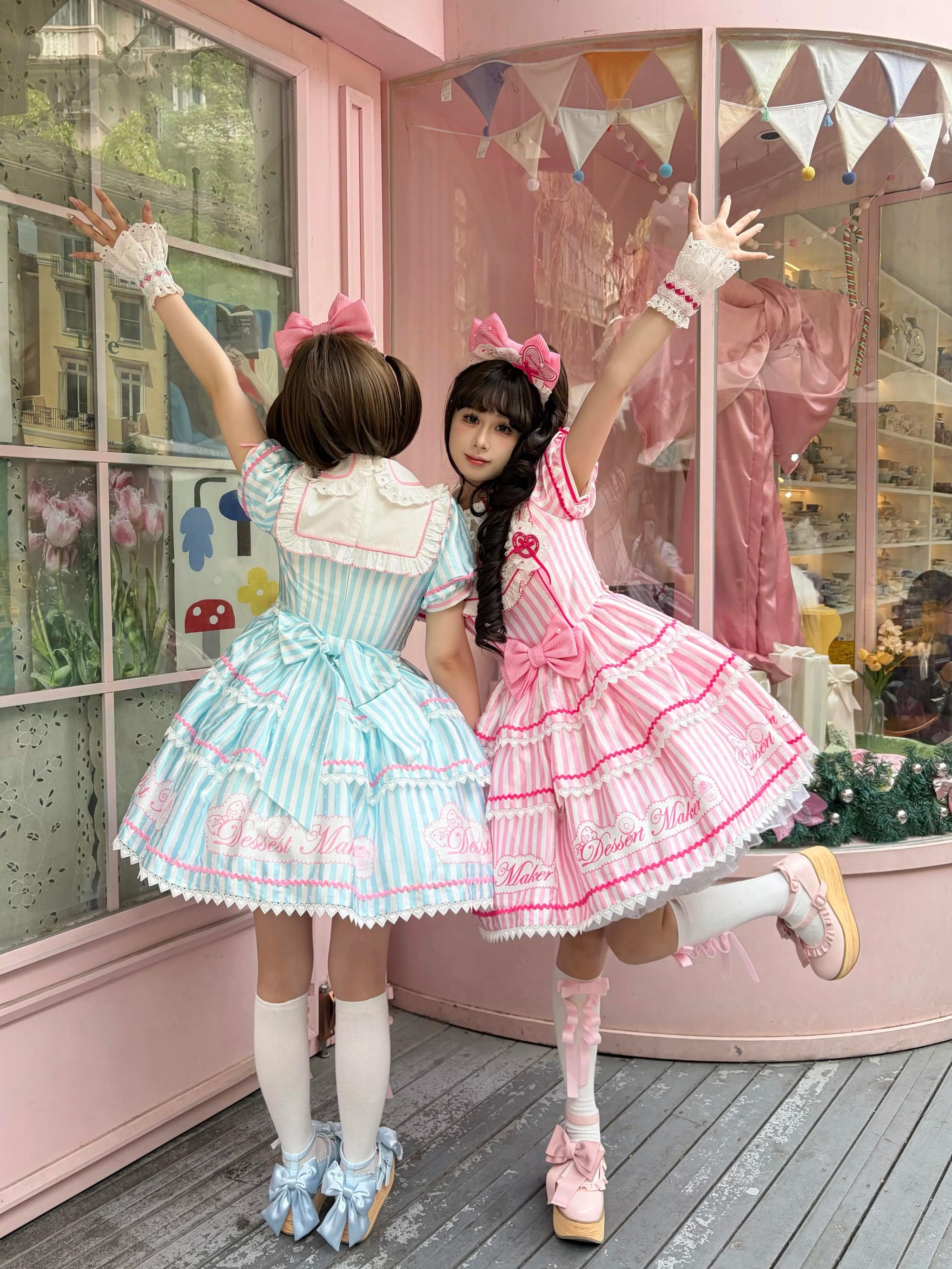 Sweet Butler - Maid Lolita Striped OP Dress, Embroidered Collar 45379:851135