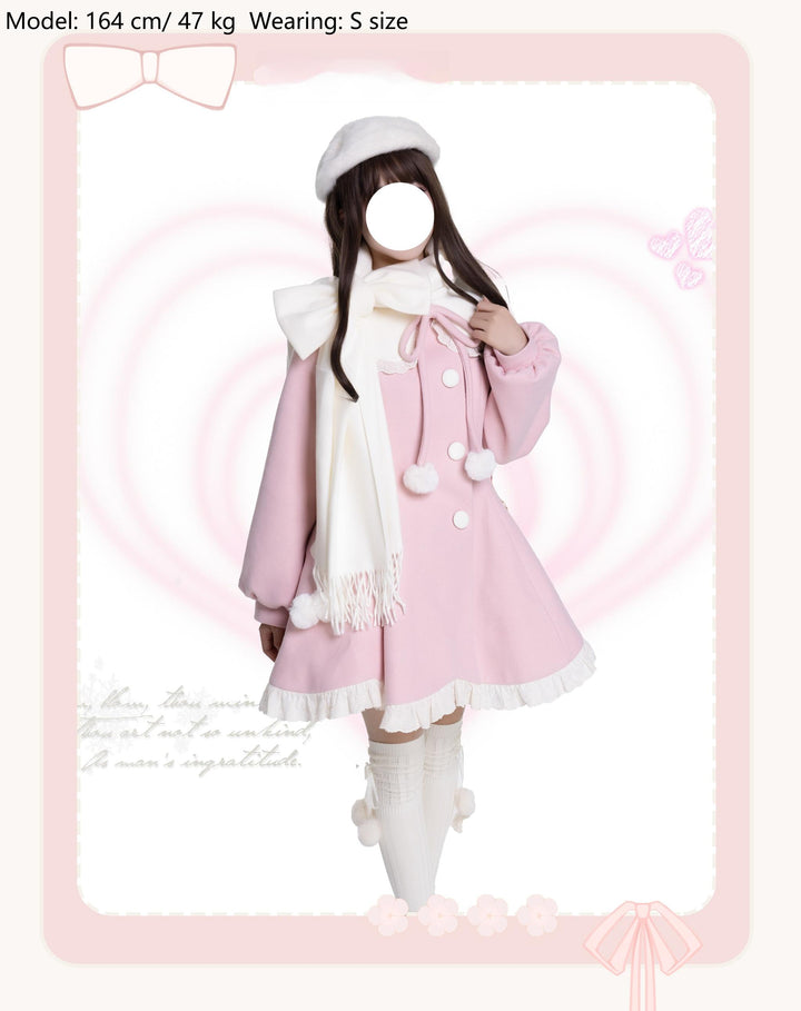 Platycodon House~Winter Love Song~Winter Sweet Lolita Coat Korean Style Overcoat Bow Scarf