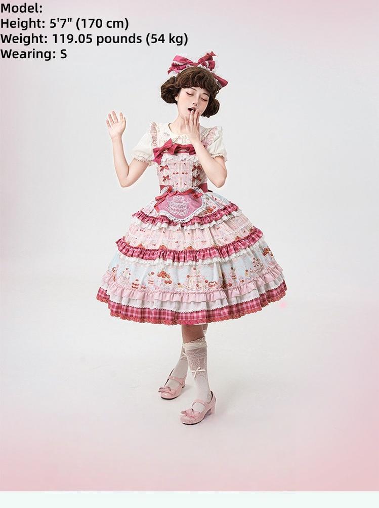 Cherry Cake - Printed Sweet Lolita JSK Dress, Embroidered Apron 44904:827193