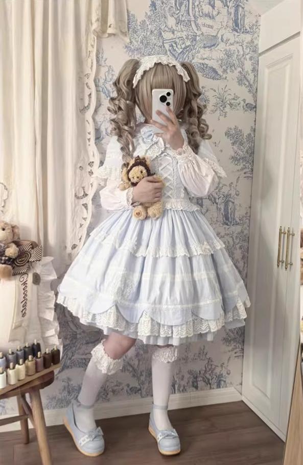 Cream Petal - Cotton Old School Lolita JSK, Layered Tiered Hem 44538:812503