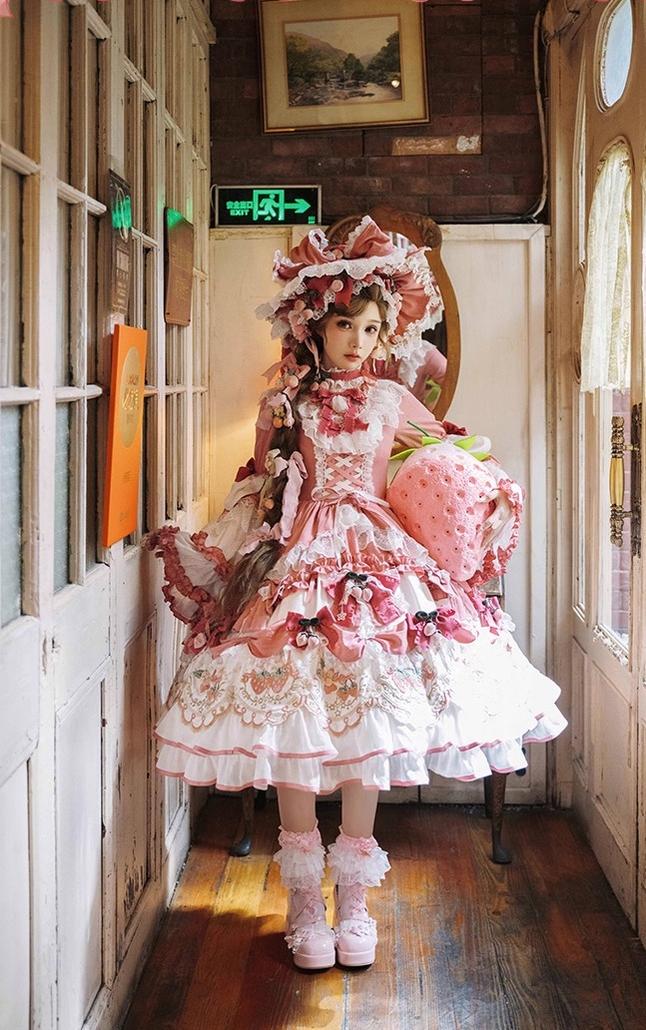 Bramble Rose - Starryberry Eden - Hime-sleeved Sweet Lolita Dress, Strawberry Embroidery 44262:801212