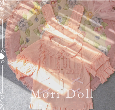 Mori Doll~Kawaii Lolita Rabbit Ears Short Sleeve Shirt Multicolors S pink 