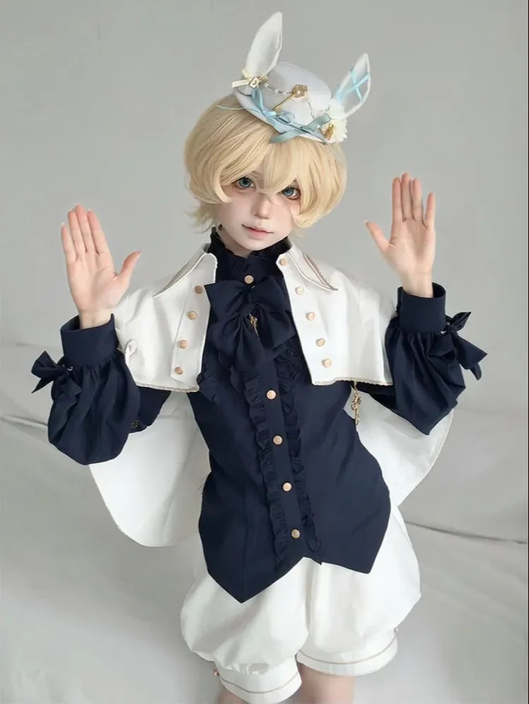 Fallen Holy Star - Ouji Lolita Ruffled Chiffon Blouse & Cape Set, Elastic Shorts 45816:863727