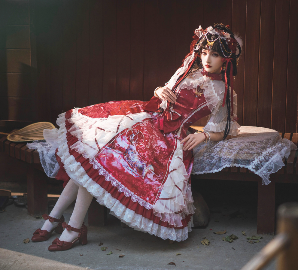 (Buyforme)Two Rural Cats~Nine-Color Deer Chinese Style Lolita Dress  Set   