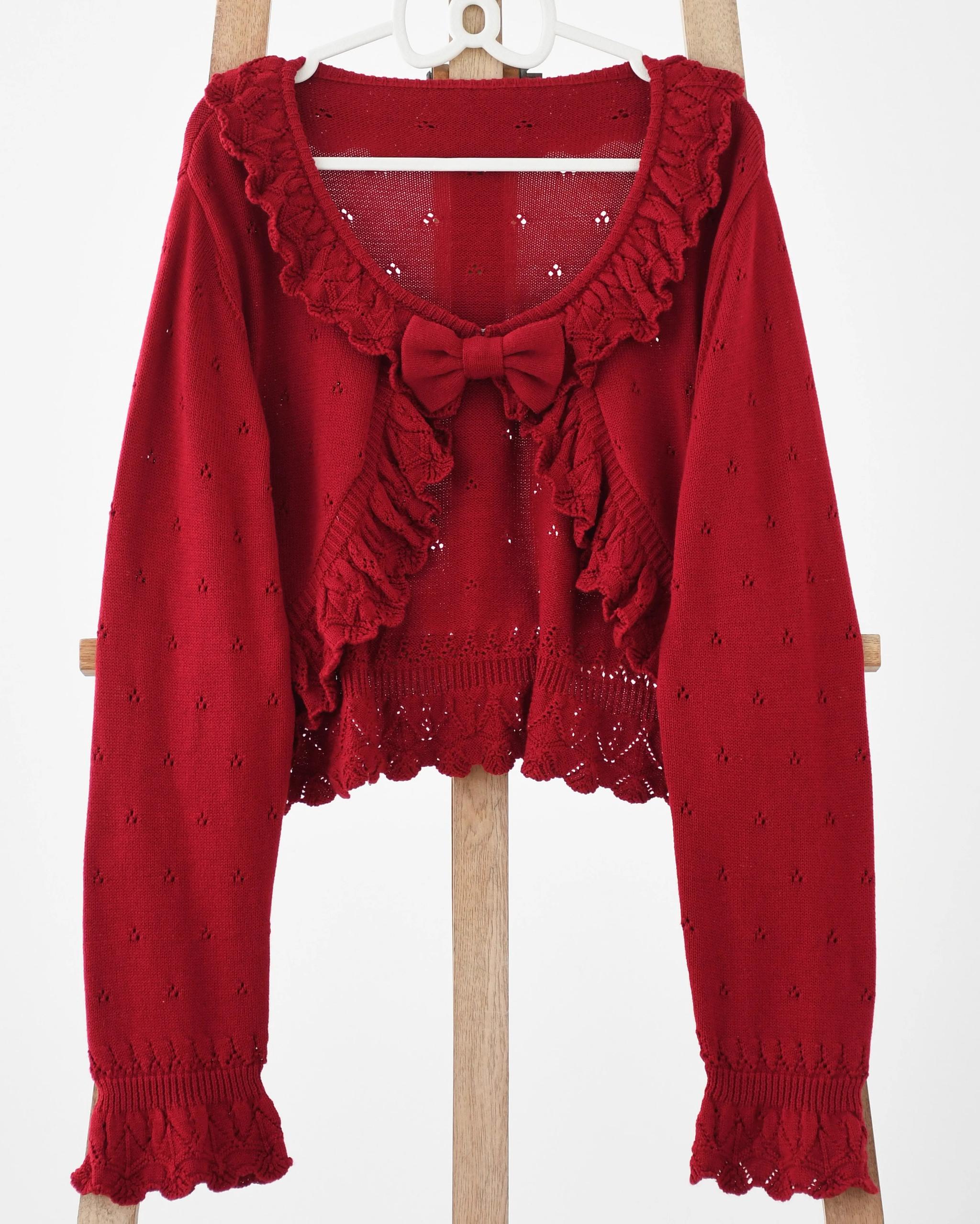 MIST - Nainai - Vintage Lolita Knitted Cardigan Wine Red S