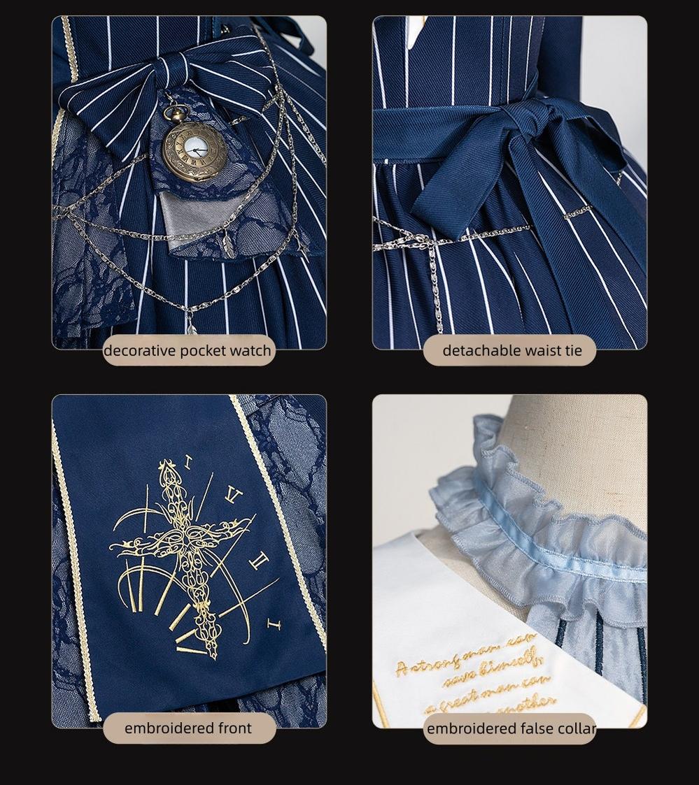 The Choir of the Church - Striped Gothic Lolita Dress Set, High-low Hem