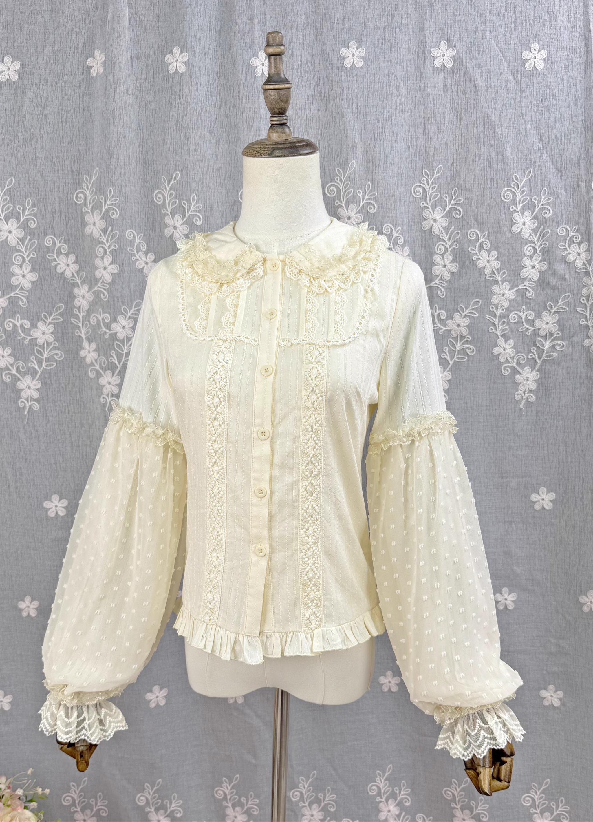 DMFS Lolita - Spiral Candy - Sweet Lolita Long Sleeve Cotton Shirt, Lace Accents