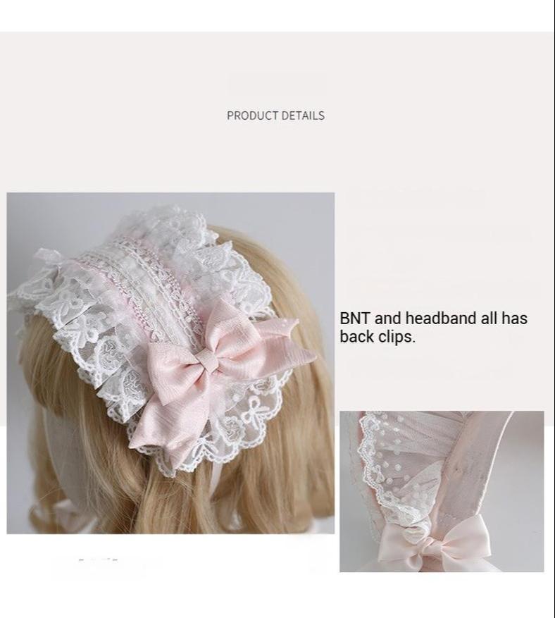 Xiaogui - Sweet Lolita Headwear Set BNT/Hat/Headband/Cuffs With Lace