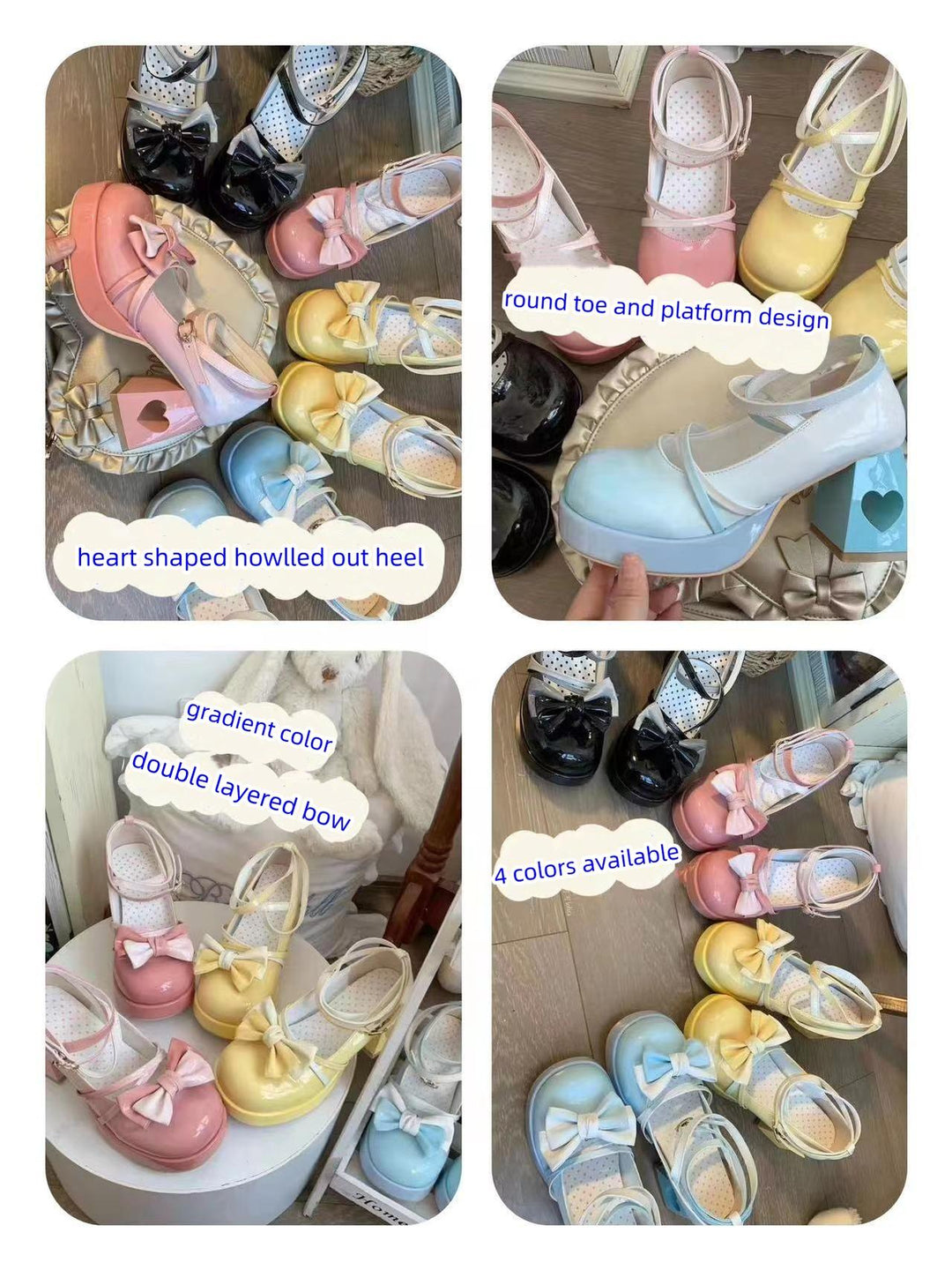 A Can of Cocoa~Heart Function~Sweet Lolita Shoes Gradient Color High Heels   