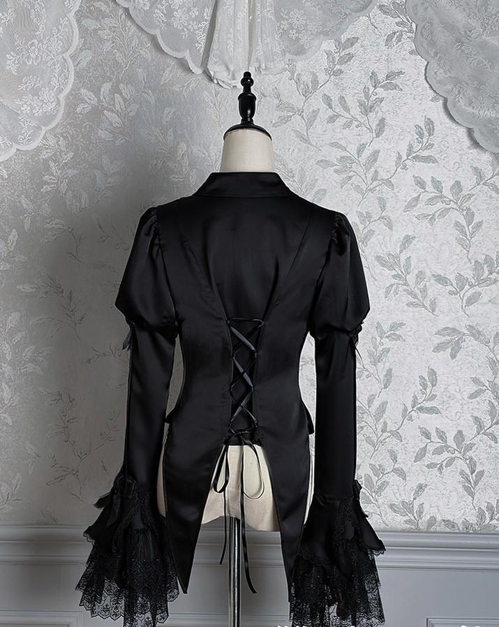 Dark Fog Feast - Gothic Lolita Satin Blouse, Hime Sleeves