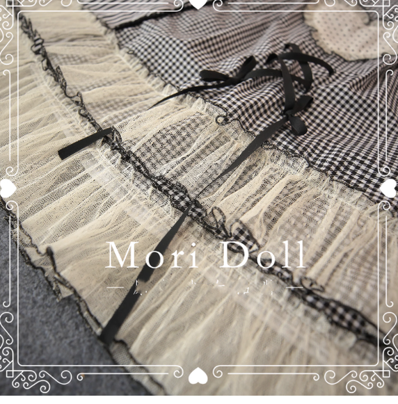 Mori Doll - Peach Tea - Sweet Lolita Dot and Stripe Print Skirt Multicolors