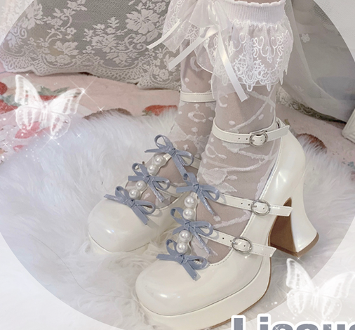 Pure Tea For Dream~Sweet Lolita Platform Pearl Bow Shoes 16296:217864