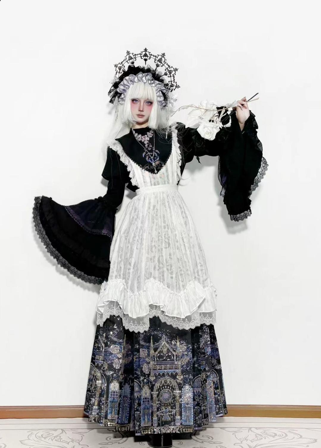 Stellar Orbit Cathedral - Gothic Lolita Hime Sleeve Blouse & Corset & Mamian Skirt Set 45901:867491