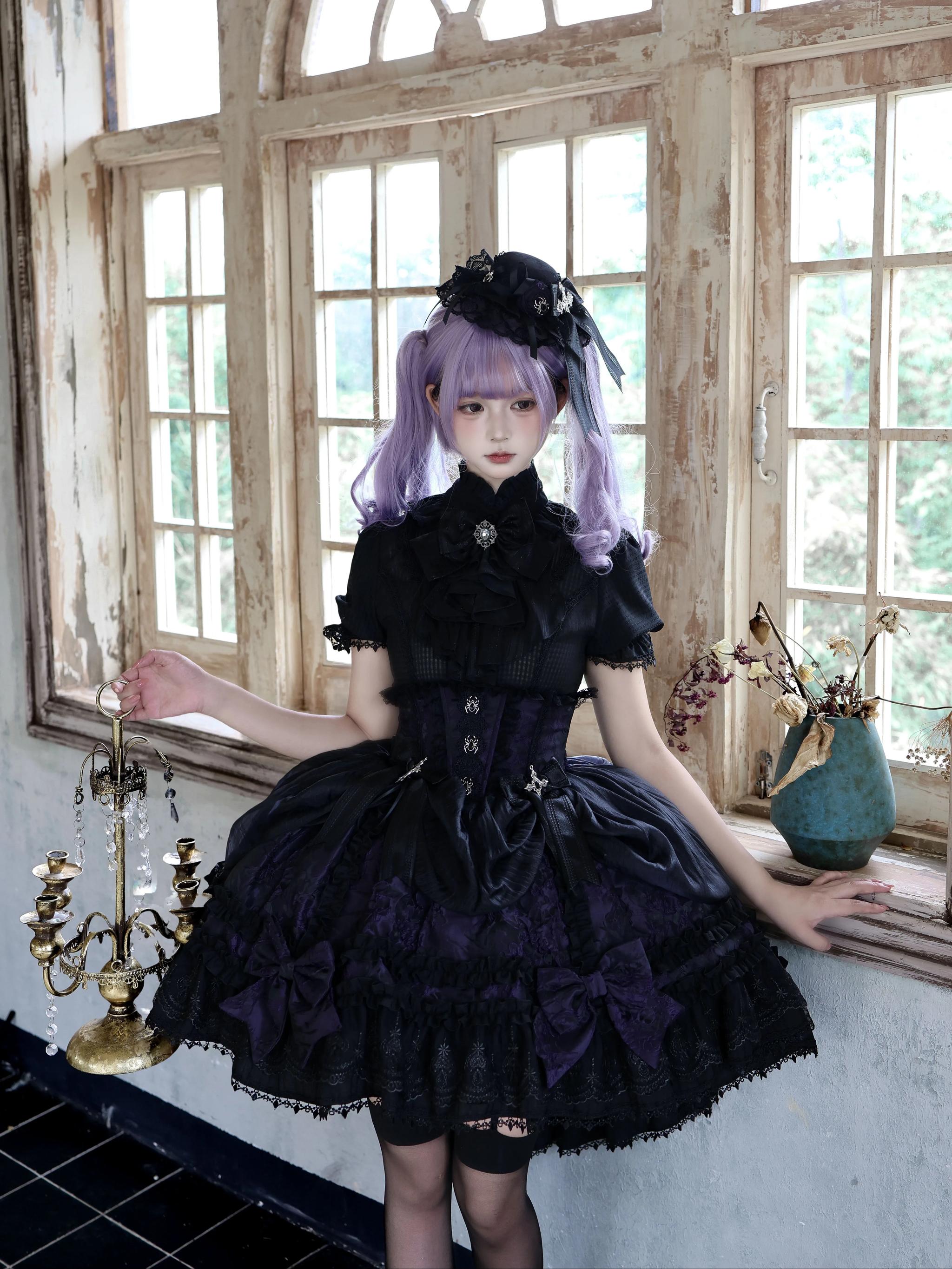 Spider Cross Knot - Gothic Lolita Skirt Set, High-low Hem and Fishbone Waist 45733:860153
