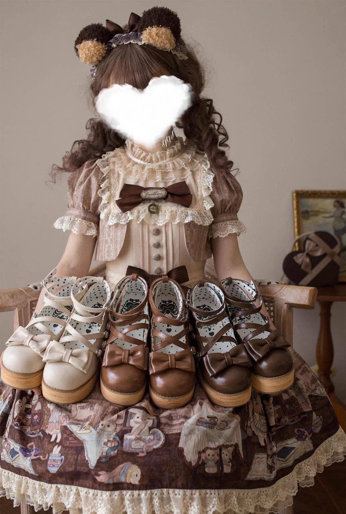 Puff Tata - Sweet Lolita Platform Shoes, Earth Tones 44807:822618