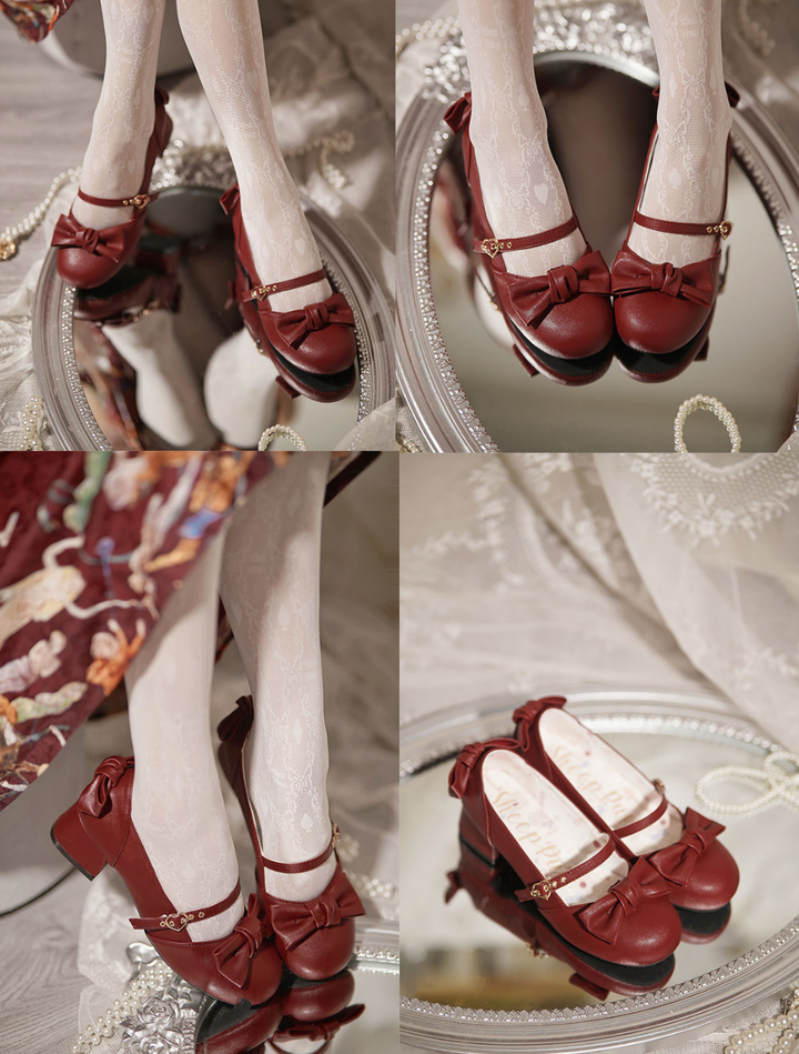 Sheep Puff~Elegant Lolita Bownot Retro High Heel Shoes 6558:725893