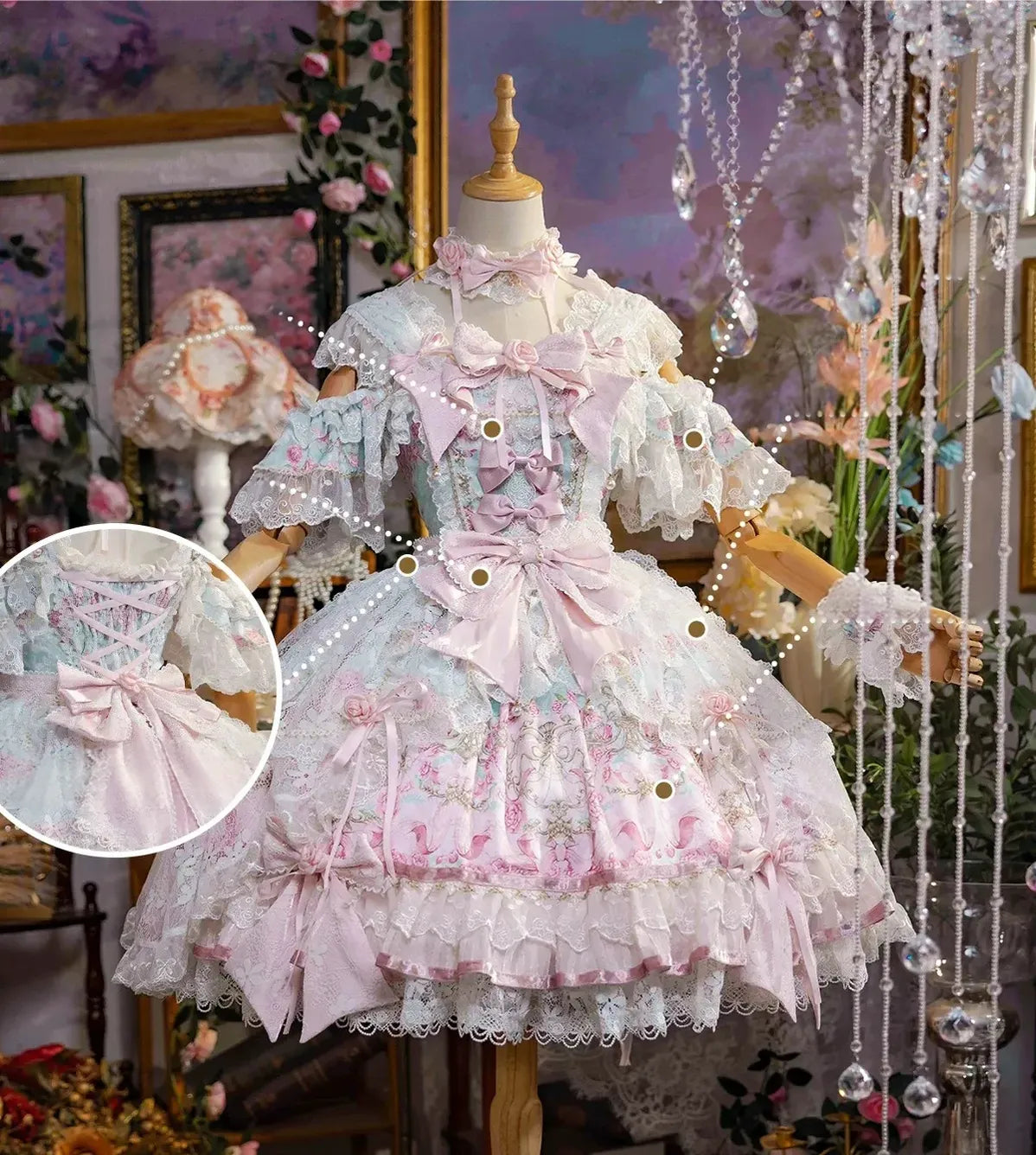 Palace Rose - Gorgeous Classic Lolita Rose Printed JSK Dress with Lace (L M S) 45729:859644
