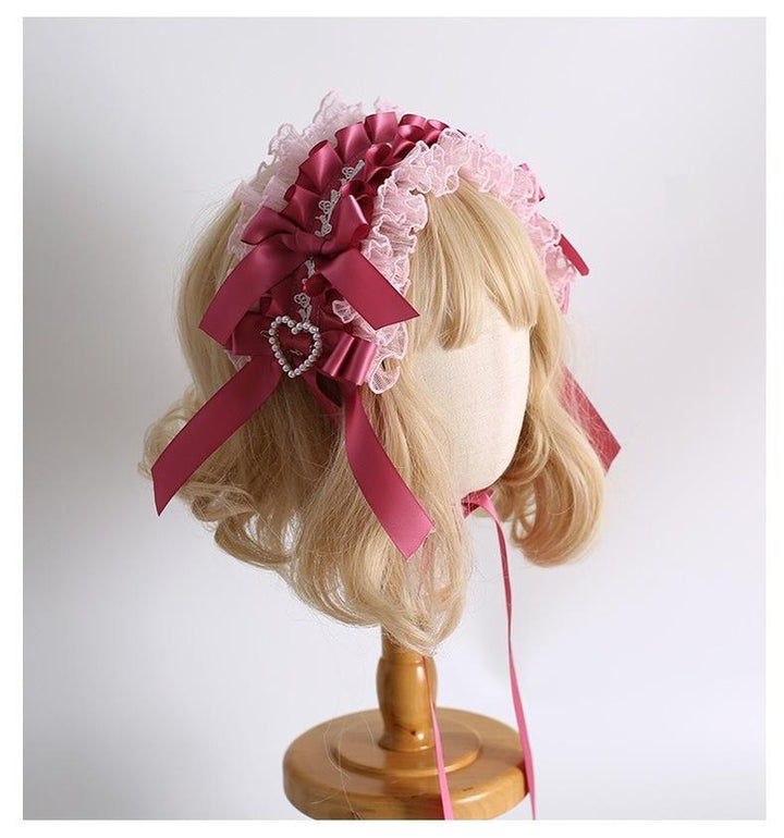 Xiaogui~Velvet Cake~Sweet Lolita Head Accessory Set with Ribbon Bow Details